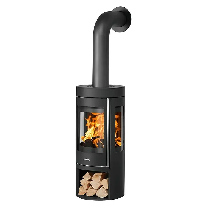 Justus Kaminofen Mino Trios 2.0 - 5 kW, Raumheizvermögen: 88 m³, Material Abdeckung: Stahl, Schwarz