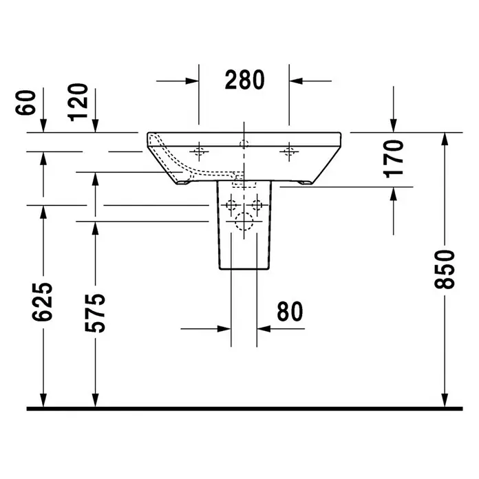 Duravit DuraStyle Waschtisch Typ 2 - 60 x 44 cm, Mit schmutzabweisender Glasur, Hahnloch: Mitte, Mit Überlauf, Weiß