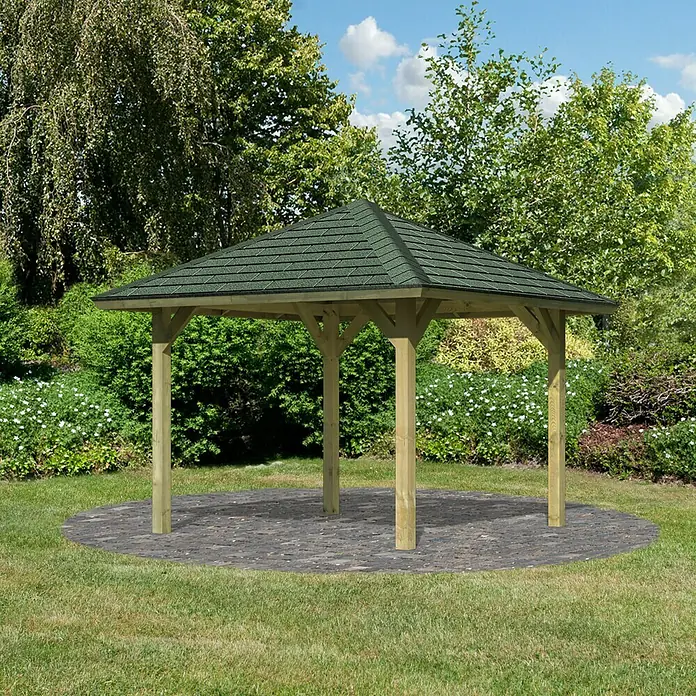 Karibu Pavillon Bergen 1 - 338 x 338 cm, Grün, Natur - Linke Seitenansicht
