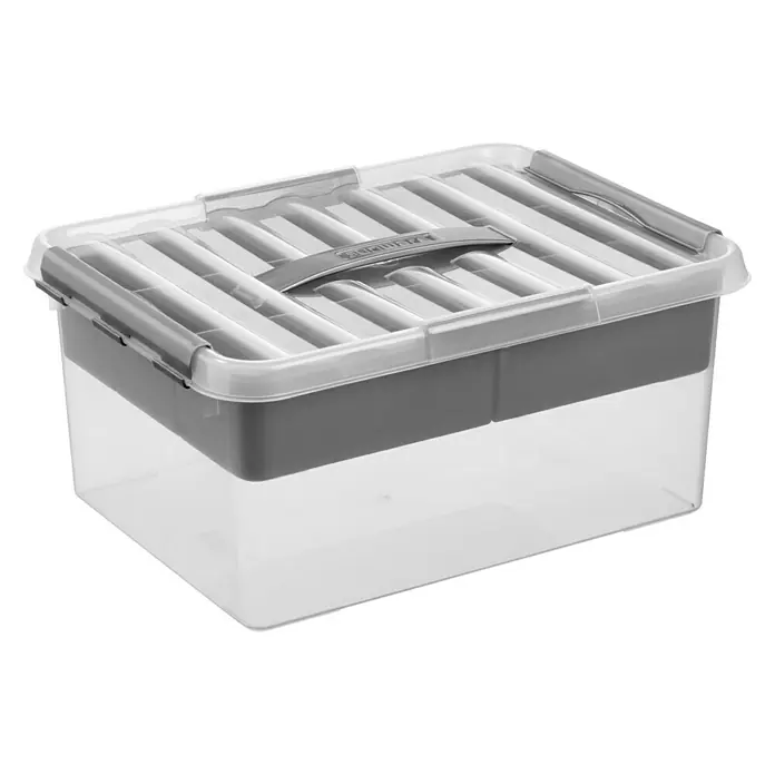 Sunware Aufbewahrungsbox Q-Line mit Einsatz - L x B x H: 40 x 30 x 18 cm, Kunststoff, Transparent - Linke Seitenansicht