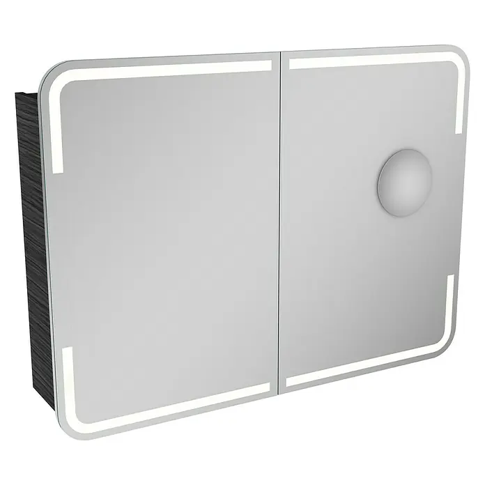 Camargue Stella LED-Spiegelschrank - B x H: 100 x 73,7 cm, Mit Beleuchtung, Mit abgerundeten Kanten, Spanplatte, Dark Oak - Linke Seitenansicht