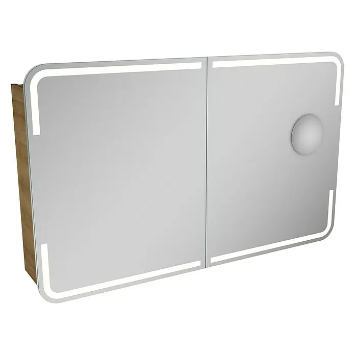 Camargue Stella LED-Spiegelschrank - B x H: 120 x 73,7 cm, Mit Beleuchtung, Mit abgerundeten Kanten, Spanplatte, Berg Eiche - Linke Seitenansicht