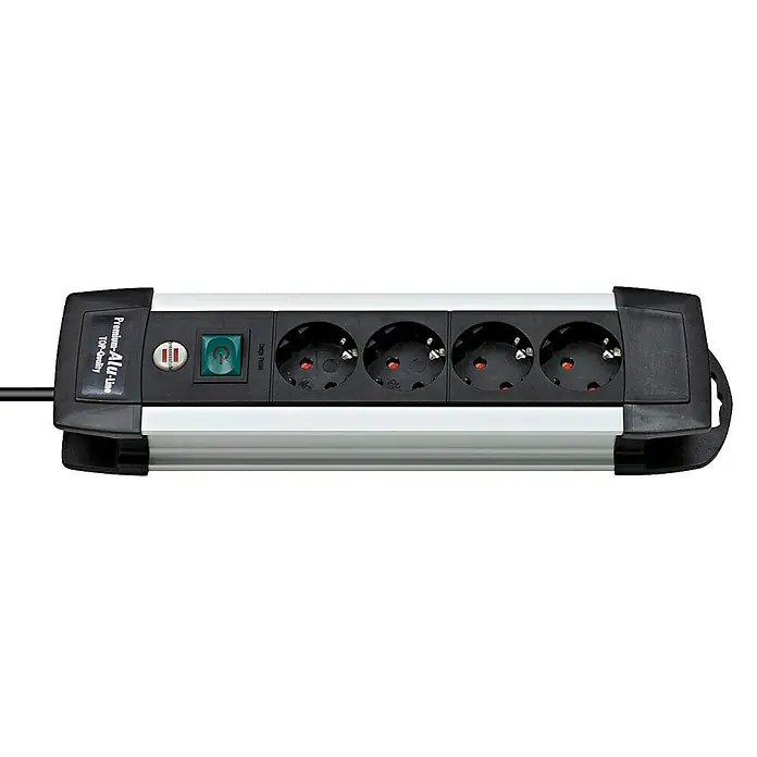 Brennenstuhl Premium-Alu-Line Steckdosenleiste Premium-Alu-Line - Anzahl Steckdosen Schuko: 4 Stk., Schwarz/Silber, 1,8 m, Sicherheitsschalter beleuchtet - Ansicht von oben