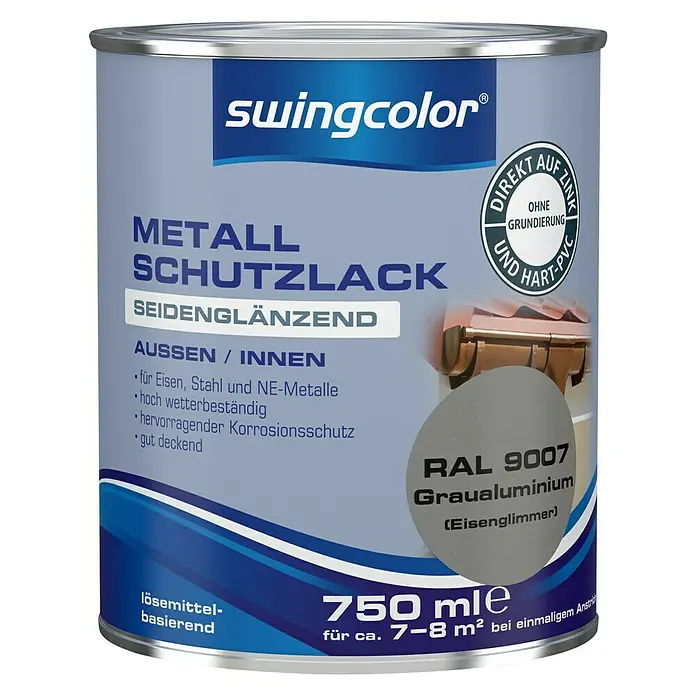 swingcolor Metall-Schutzlack - Graualuminium, 750 ml, Seidenglänzend - Vorderansicht