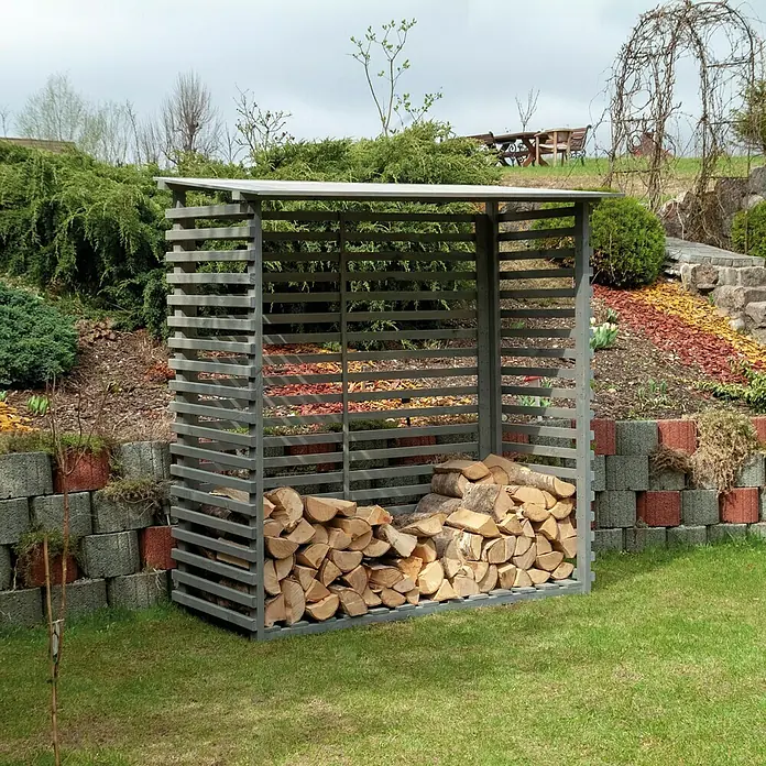 Kaminholzregal Taunus - 100 x 195 x 201 cm, Holz, Grau