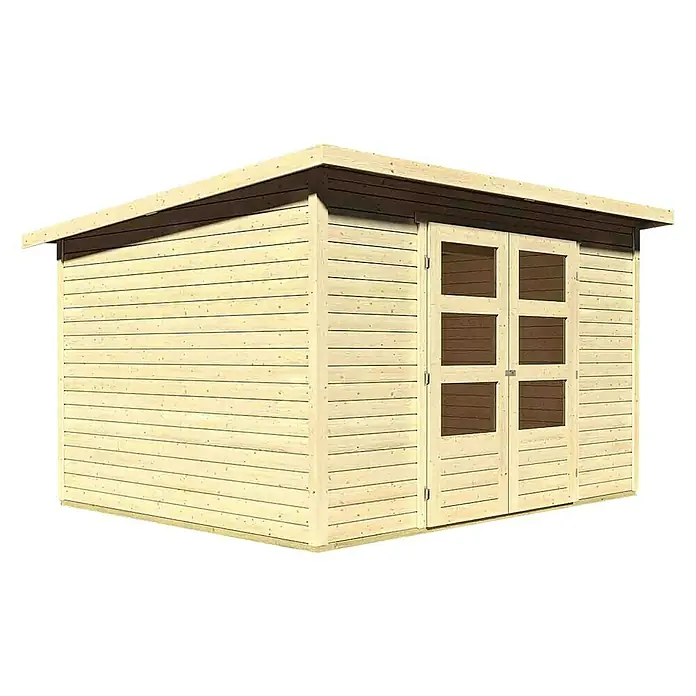 Karibu Gartenhaus Stockach - L x B: 246 x 305 cm, Wandstärke: 19 mm, Pultdach, Natur - Rechte Seitenansicht