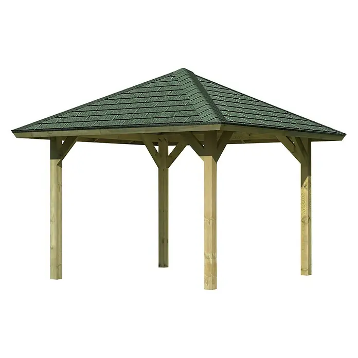 Karibu Pavillon Bergen 1 - 338 x 338 cm, Grün, Natur - Linke Seitenansicht