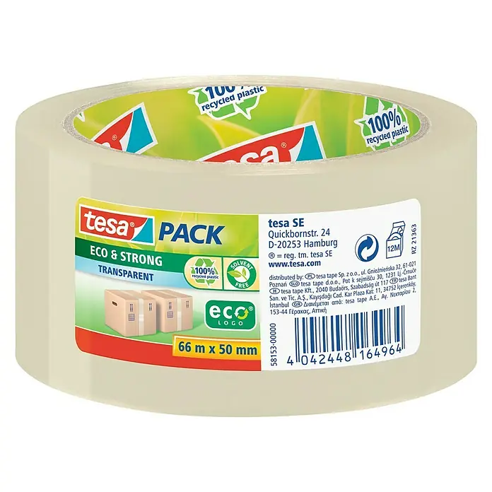 Tesa Pack Paketklebeband Eco & Strong - 66 m x 50 mm, Transparent