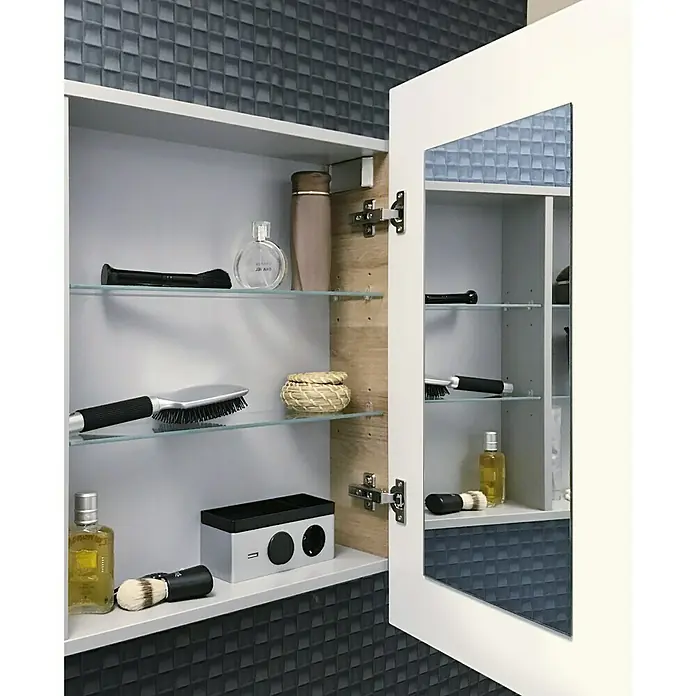 Camargue Stella LED-Spiegelschrank - B x H: 60 x 73,7 cm, Anschlag: Rechts, Mit eckigen Kanten, Spanplatte, Grafit - Detailaufnahme