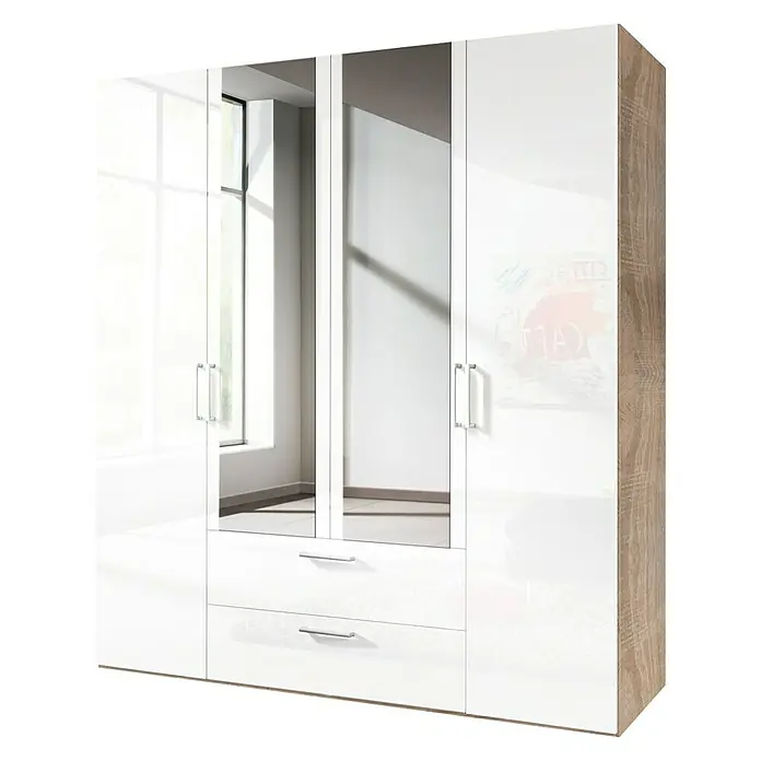 Express Möbel Kleiderschrank Brooklyn - L x B x H: 58 x 200 x 216 cm, Weiß/Sonoma Eiche, 2 Spiegel, Lackiert, Anzahl Schubladen: 2 Stk. - Rechte Seitenansicht