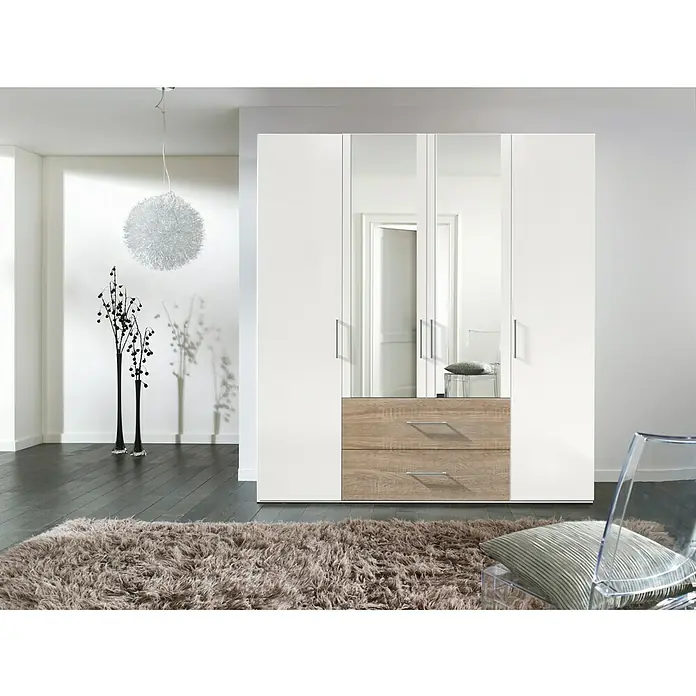 Express Möbel Kleiderschrank Brooklyn - L x B x H: 58 x 200 x 216 cm, Weiß/Sonoma Eiche, 2 Spiegel, Anzahl Schubladen: 2 Stk. - Stimmungsaufnahme