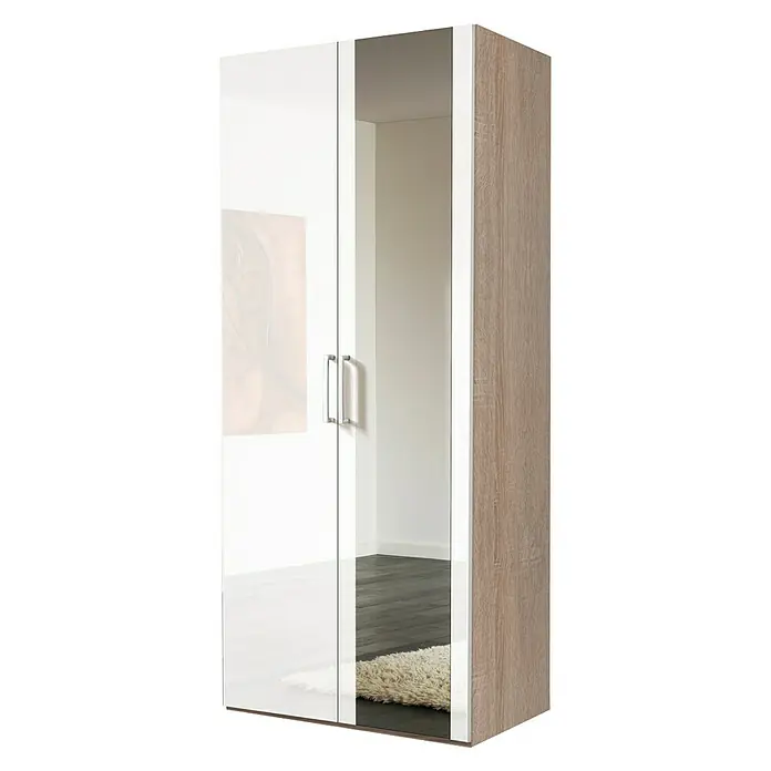 Express Möbel Drehtürschrank Brooklyn - L x B x H: 58 x 100 x 216 cm, Weiß/Sonoma Eiche, 1 Spiegel, Lackiert - Rechte Seitenansicht