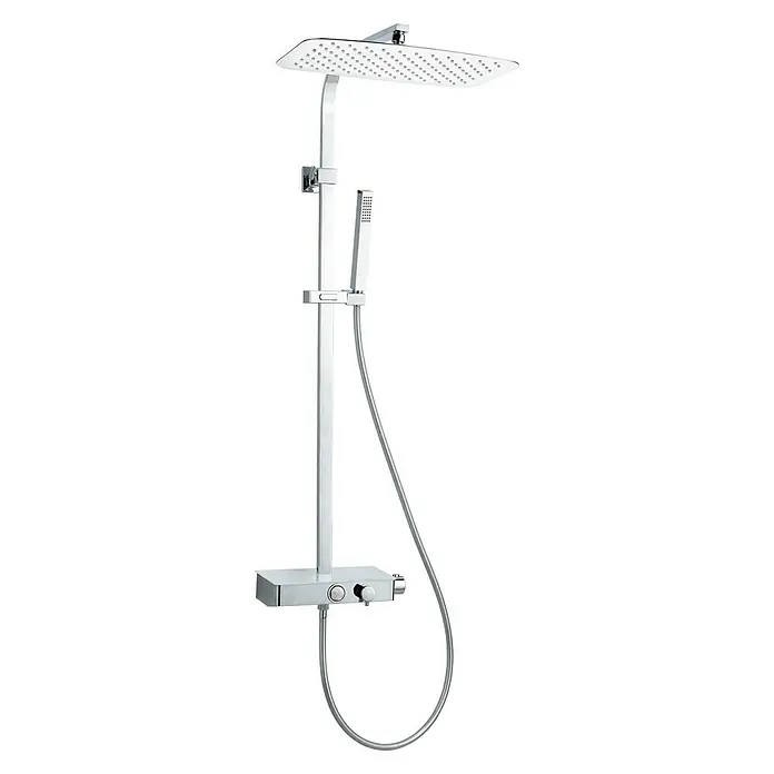Camargue Sistema de ducha Glymur con balda de vidrio - Con grifo termostático, Número de tipos de chorro: 1 ud., Cromo