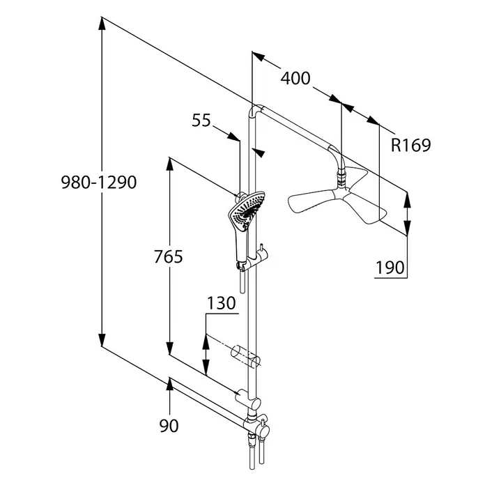 Kludi Fizz Duschsystem - Mit Umsteller, Lochabstand: 85,5 cm, Anzahl Strahlarten: 3 Stk.