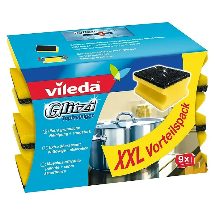 Vileda Glitzi Topfreiniger - Glitzi Härtegrad: 3, 9 Stk., Antibakteriell