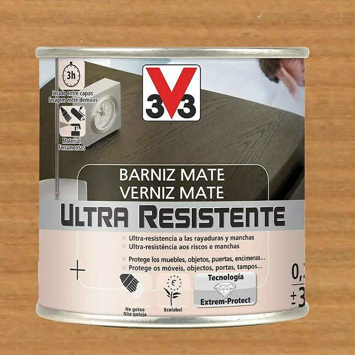 V33 Barniz para madera Mate Ultra Resistente - Roble oscuro, Mate, 250 ml