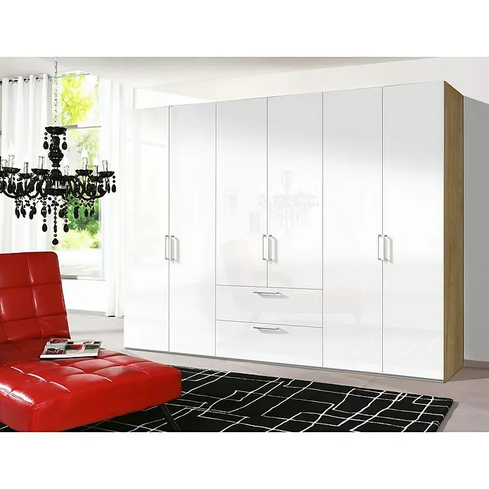 Express Möbel Drehtürschrank Brooklyn - L x B x H: 58 x 300 x 216 cm, Riviera Eiche/Weiß, Ohne Spiegel, Lackiert, Anzahl Schubladen: 2 Stk. - Stimmungsaufnahme