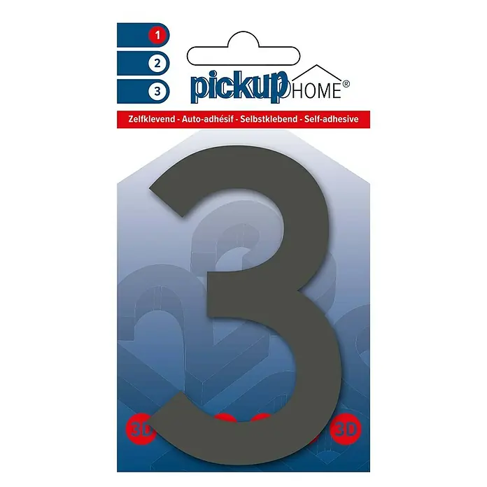 Pickup 3D Home Kućni broj Rio - Visina: 10 cm, Motiv: 3, Sive boje, Plastika, Samoljepljivo
