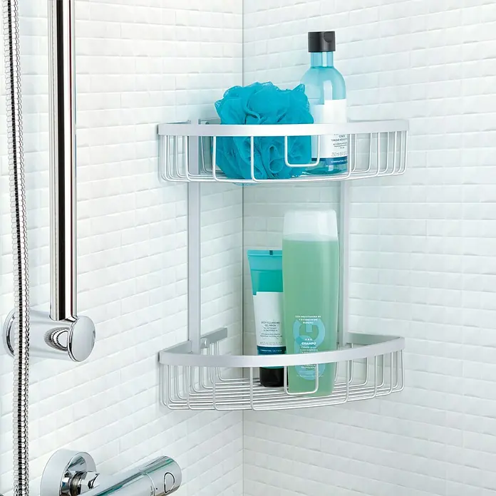 Tatay Cesta de baño angular doble Ice - 22 x 22 x 32 cm, Plateado