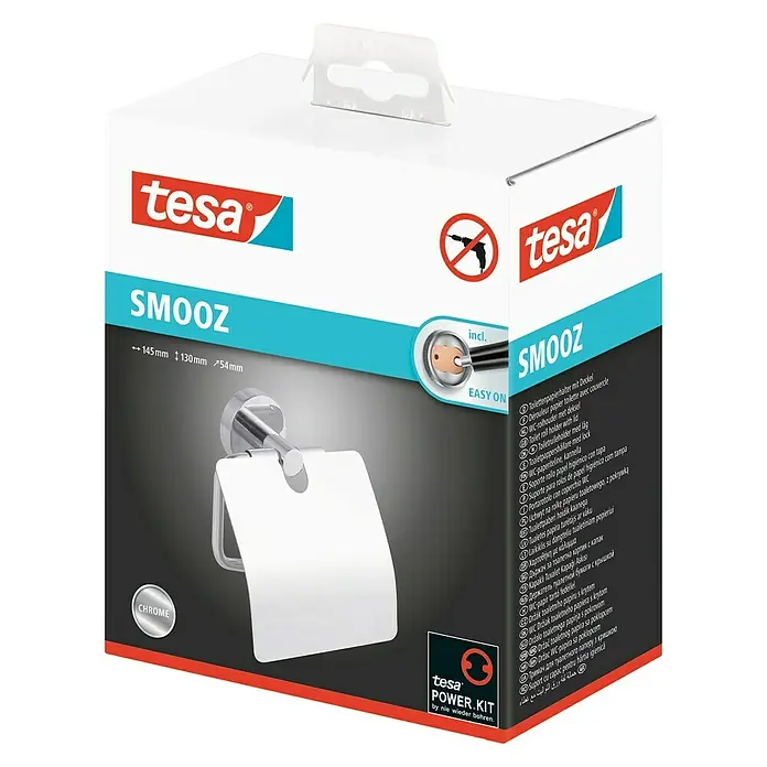 Tesa Smooz Portarrollos papel higiénico Smooz con tapa - Con tapa, Cromo, Brillante