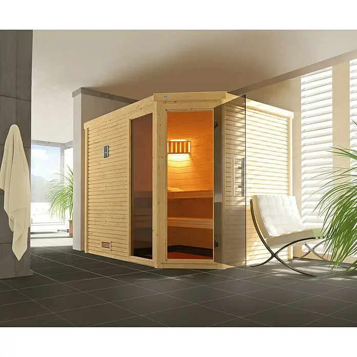 Weka Massivholzsauna Cubilis 3 GTF - Ohne Ofen, Inklusive Montageservice, 195 x 245 x 205 cm - Stimmungsaufnahme