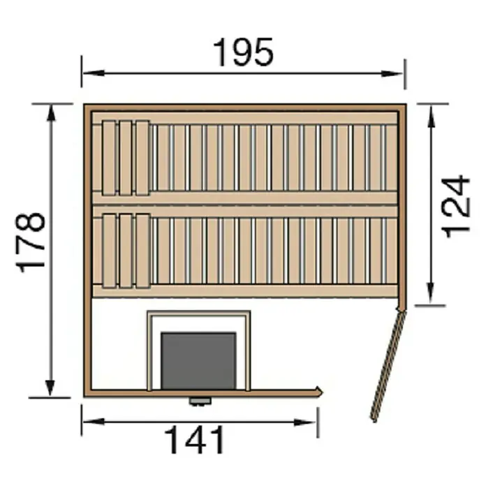 Weka Massivholzsauna Turku 1 GTF Sparset - Mit 7,5 kW Ofen mit externer Steuerung, Inkl. Spezial-Saunenleuchten-Set, Mit Fenster, 178 x 195 x 205 cm - Ansicht von oben