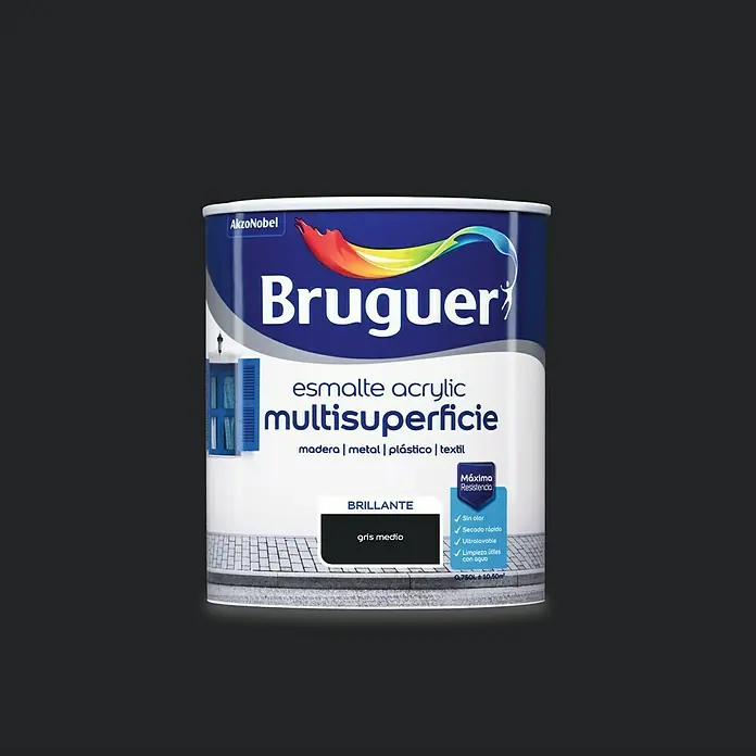 Bruguer Esmalte de color Acrylic multisuperficie - Gris medio, 750 ml, Brillante