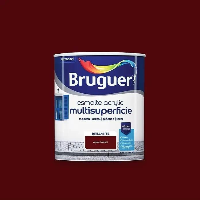 Bruguer Esmalte de color Acrylic multisuperficie - Rojo carruaje, 750 ml, Brillante