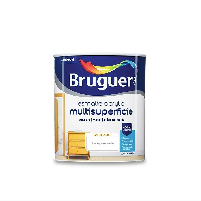 Bruguer Esmalte de color Acrylic multisuperficie - Blanco, 750 ml, Satinado