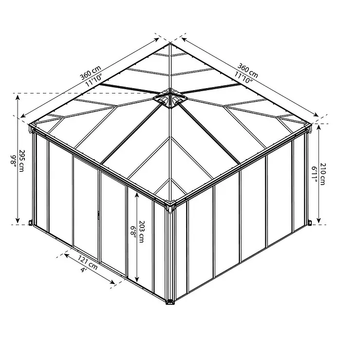 Palram – Canopia Gartenpavillon Ledro 3600 - L x B: 360 x 360 cm, Anthrazit, Bronze