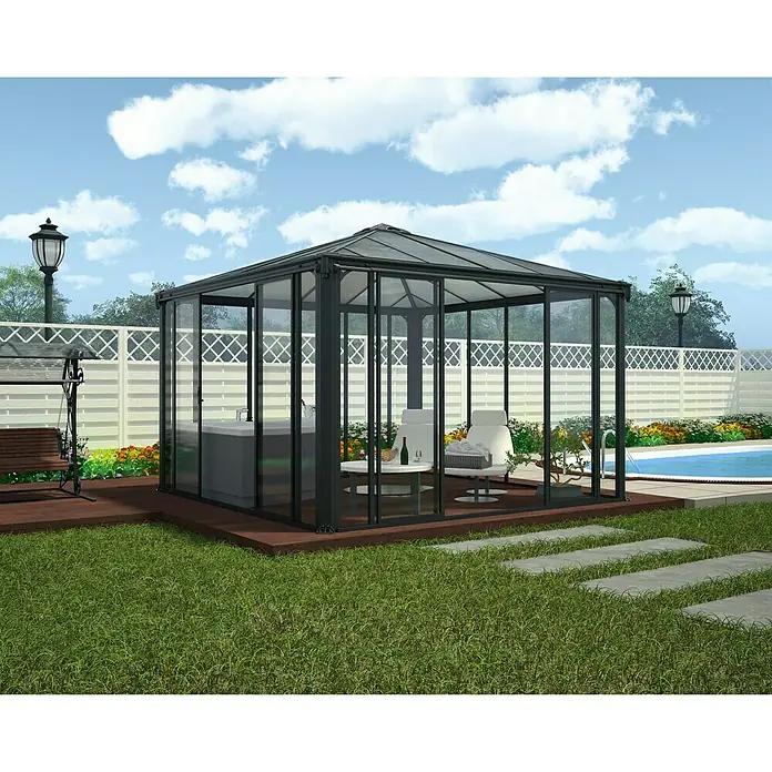 Palram – Canopia Gartenpavillon Ledro 3000 - L x B: 295 x 295 cm, Anthrazit, Bronze - Stimmungsaufnahme