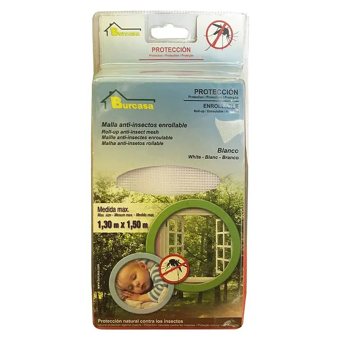 Mosquitera enrollable - An x Al: 150 x 130 cm, Color tejido: Blanco