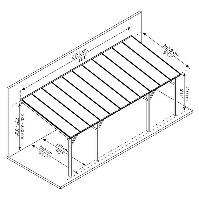Palram – Canopia Terrassenüberdachung Juniper - Länge: 675,5 cm, Tiefe: 303 cm, Material Dach: Polycarbonat, Natur, Transparent