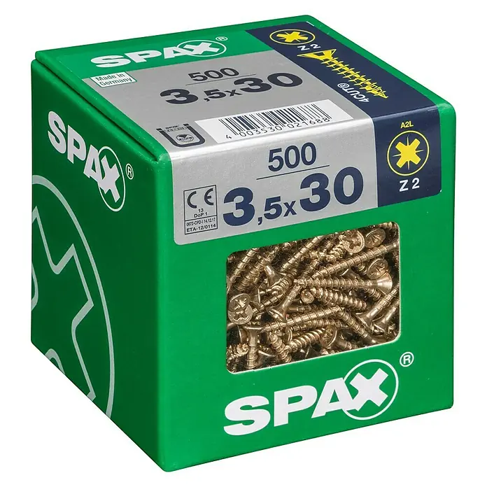 Spax Univerzalni vijak - 3,5 x 30 mm, Puni navoj, 500 kom - Pogled s lijeve strane
