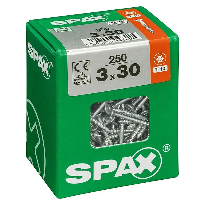 Spax Universalschraube T-Star plus - Ø x L: 3 x 30 mm, WIROX Oberfläche, T-Star plus, 250 Stk. - Linke Seitenansicht