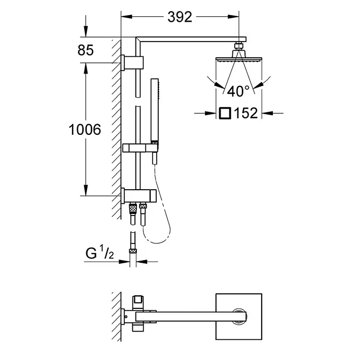 Grohe Duschsystem Euphoria Cube - Mit Umsteller, Lochabstand: 1.006 cm, Anzahl Strahlarten: 1 Stk., Chrom