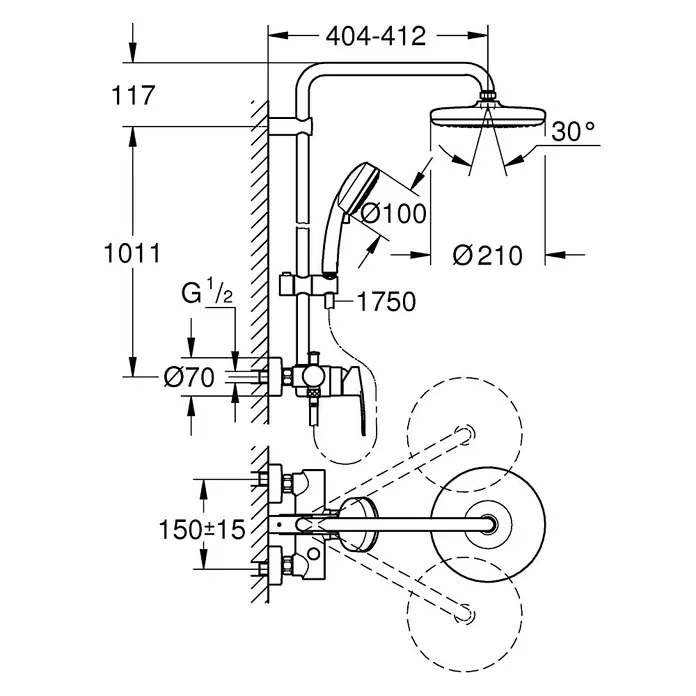 Grohe Duschsystem Tempesta Cosmopolitan - Mit Einhebelmischer, Lochabstand: 101,1 cm, Anzahl Strahlarten: 2 Stk., Chrom