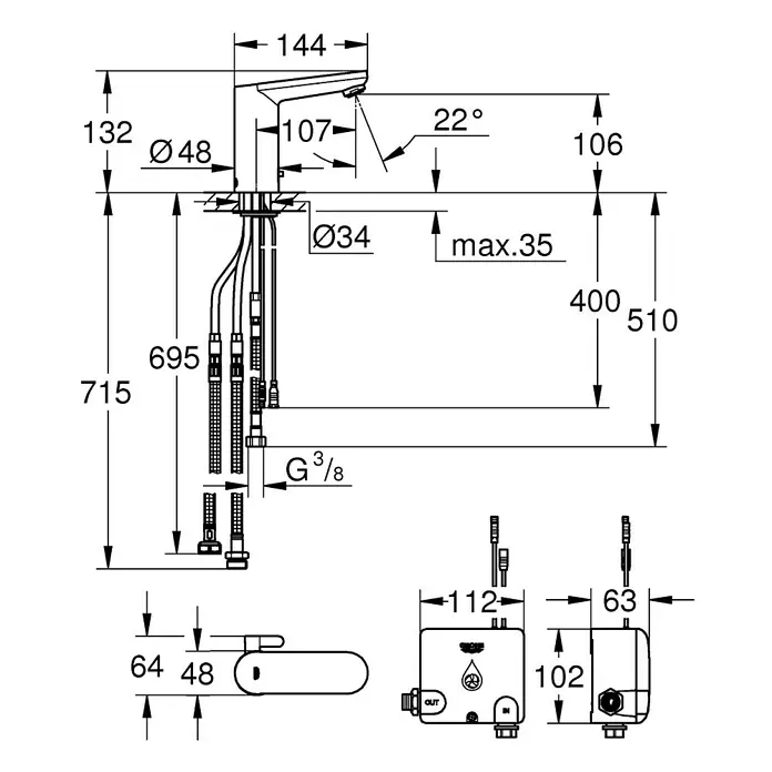Grohe Eurosmart Waschtischarmatur mit Stromgenerator - Infrarot-Elektronik, Chrom, Glänzend