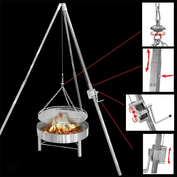Schwenkgrill - Silber, Hauptgrillfläche: Ø 60 cm - Vorderansicht
