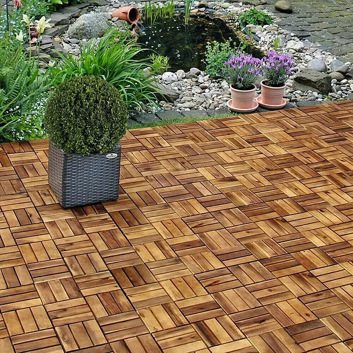 Loseta de madera con sistema click - Acacia, 30 x 30 cm, Paquete de 5, Marrón