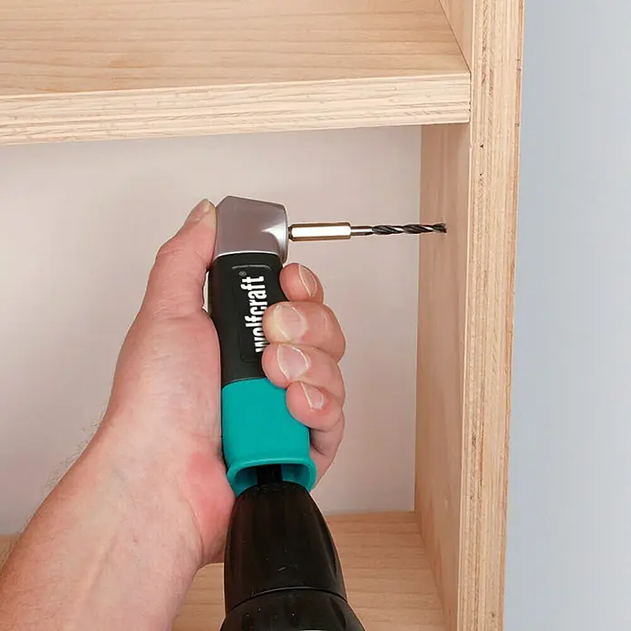 Wolfcraft Winkelgetriebe - Passend für: Akkuschrauber, Schraubendreher mit ¼″ Sechskant, Bits, Bohrer mit Sechskantschaft (Metall bis 6 mm, Holz bis 10 mm, Stein bis 10 mm), Durchmesser Schaft: ¼″ Hex, Max. Drehzahl: 400 U/min
