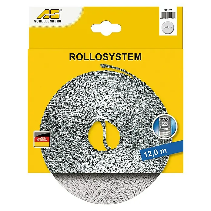Schellenberg Cinta para persiana - Gris, Largo: 12 m, Anchura de la correa: 23 mm