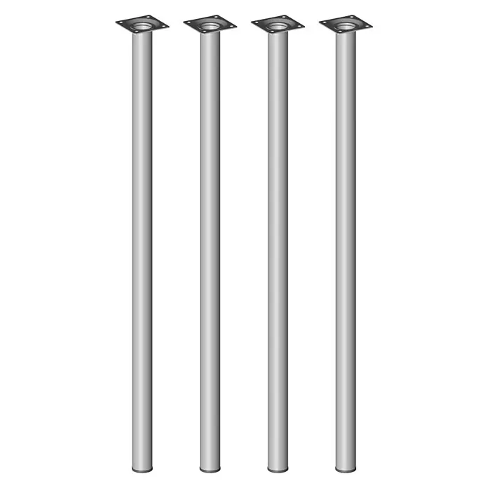 Element System Komplet nožica za namještaj Burgund - Ø x D: 30 x 700 mm, Boja: Bijelo-aluminij, Nosivost: 50 kg, 4 kom - Pogled sprijeda
