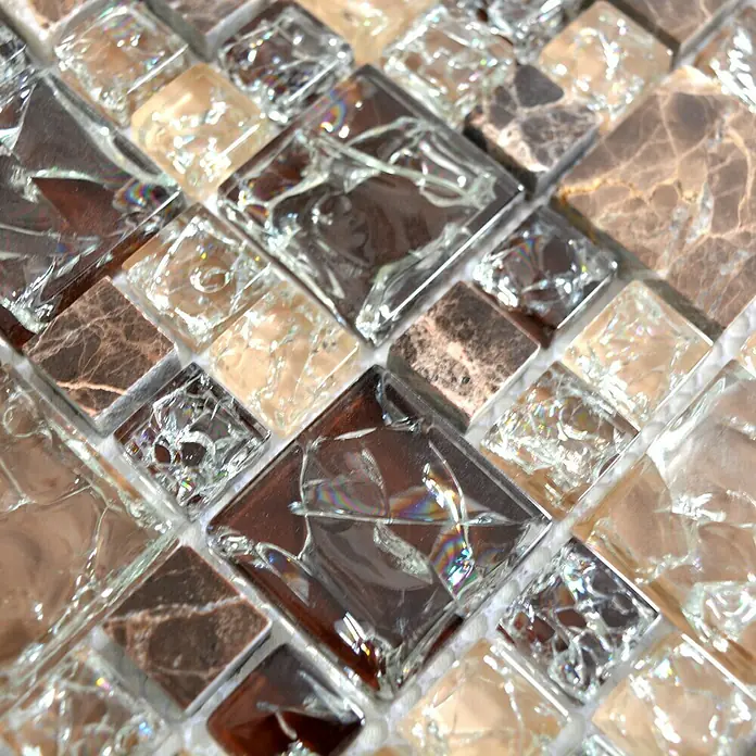 Mosaikfliese Crystal Mix XIC K1455 - 30,5 x 30,5 cm, Dunkelbraun, Glänzend - Detailaufnahme