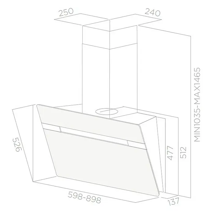 Turboair Campana extractora de vidrio Thunder - Ancho: 90 cm, Potencia de aire máx.: 757 m³/h , Blanco