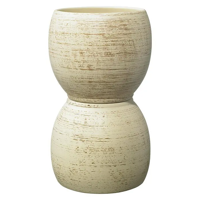 SK Übertopf rund Alberta Fashion - Außenmaß (Ø x H): 18 x 16 cm, Creme, Keramik, Holzoptik