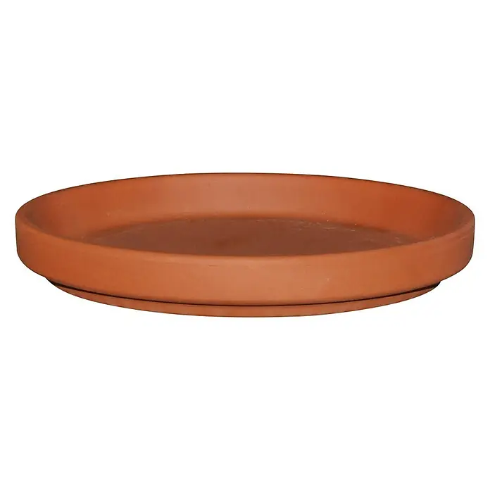 Blumentopf-Untersetzer - Außenmaß (Ø x H): 6,3 x 1 cm, Naturmaterialien, Tonrot - Vorderansicht