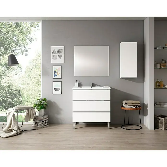 Mueble de lavabo Andrea - L x An x Al: 45 x 80 x 69 cm, Blanco, Brillante