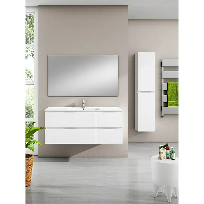 Mueble de lavabo Sheyla - L x An x Al: 45 x 120 x 50 cm, Blanco, Brillante