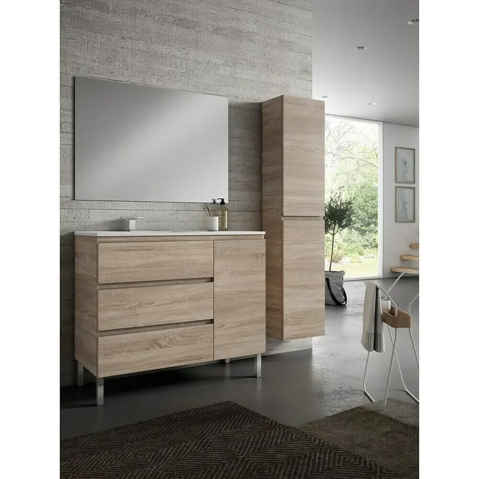 Mueble de lavabo Hermes - L x An x Al: 45 x 100 x 85 cm, Roble, Mate